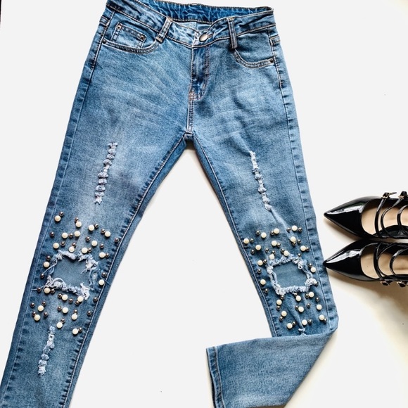 Denim - PEARL EMBELLISHED Skinny Jeans💙